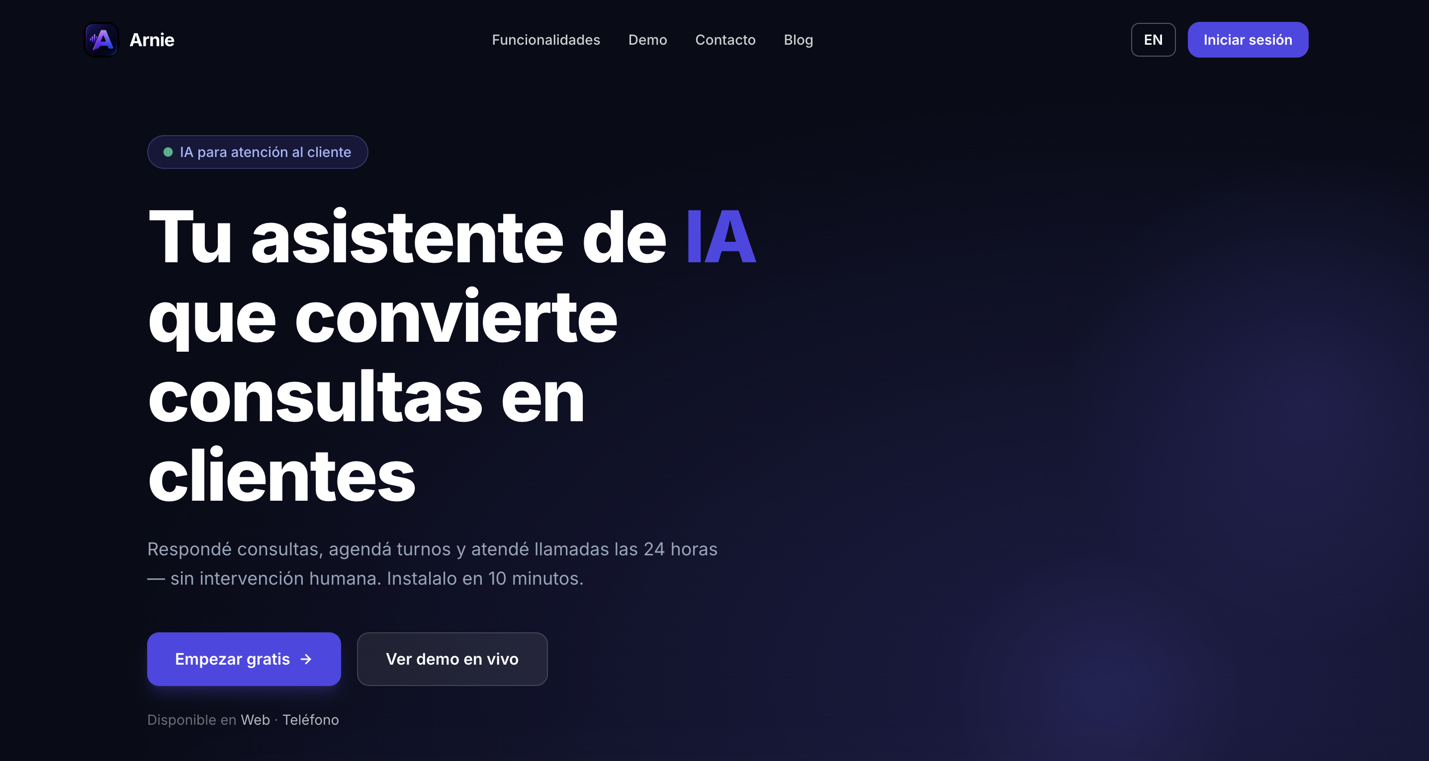 Arnie — AI customer support landing page